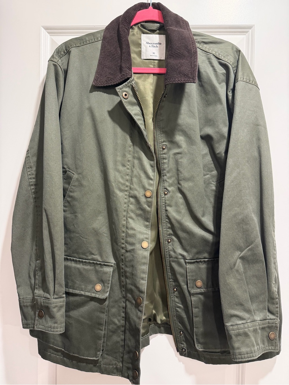 Abercrombie & Fitch Women’s Olive Green Field Jacket with Corduroy Collar